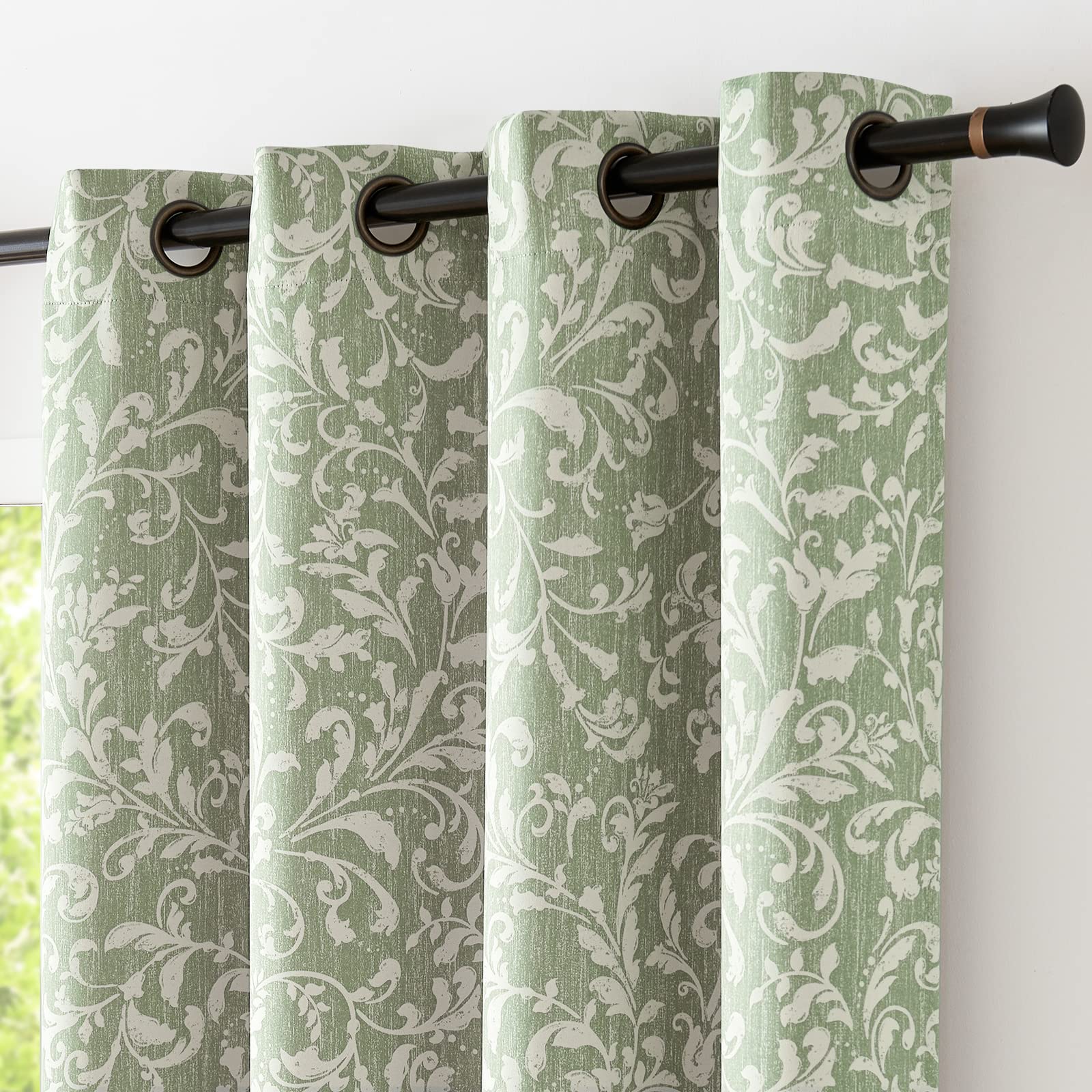 jinchan 80% Blackout Curtains for Living Room, Farmhouse Drapes with Scroll Floral Patterned for Bedroom, Grommet Top Thermal In